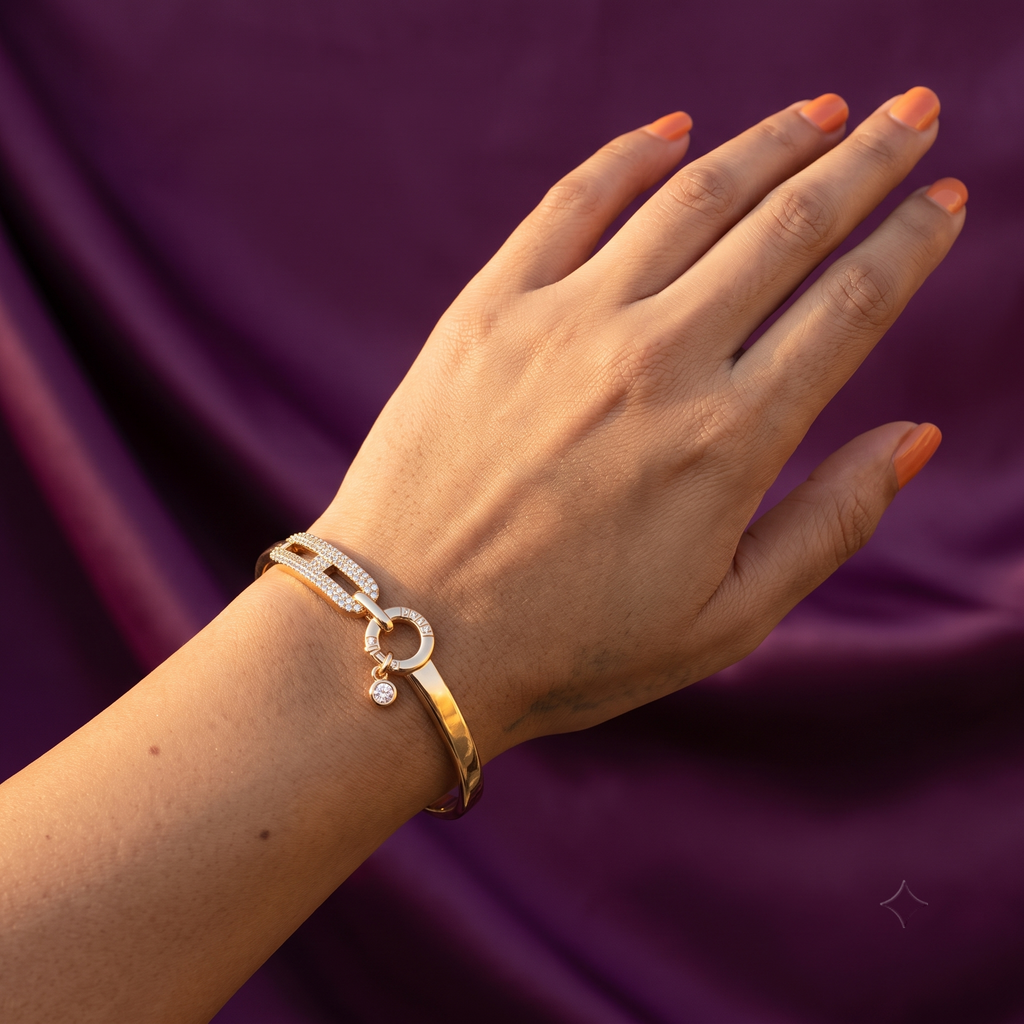 Gold Love Bangle with Crystal Charm, Anti-Tarnish | S.W.ANJ