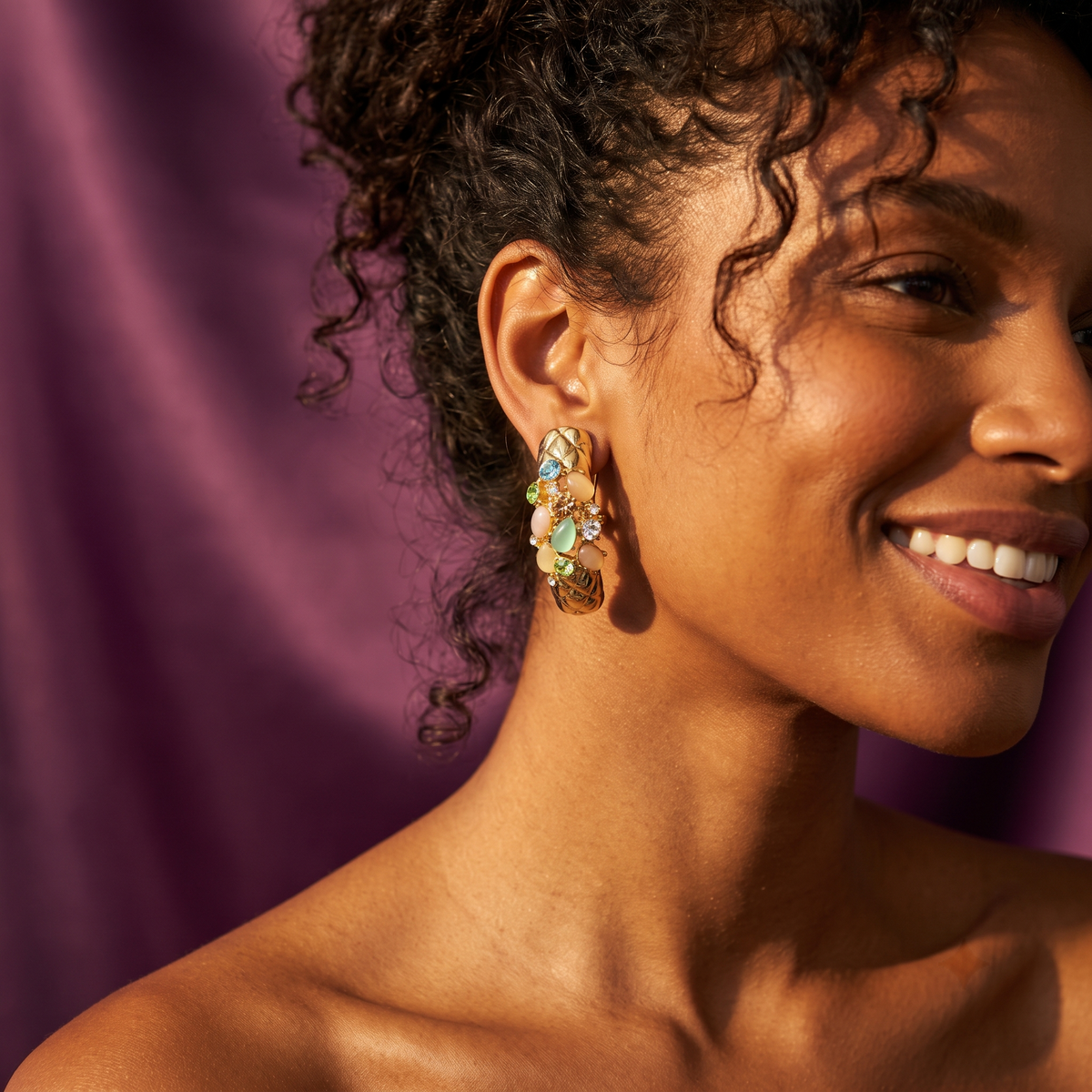 GLAM NAILS! Gold Curved Statement Earrings with Pastel Stones | S.W.ANJ