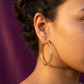 Gold Double Hoop Earrings with Crystal Line | S.W.ANJ