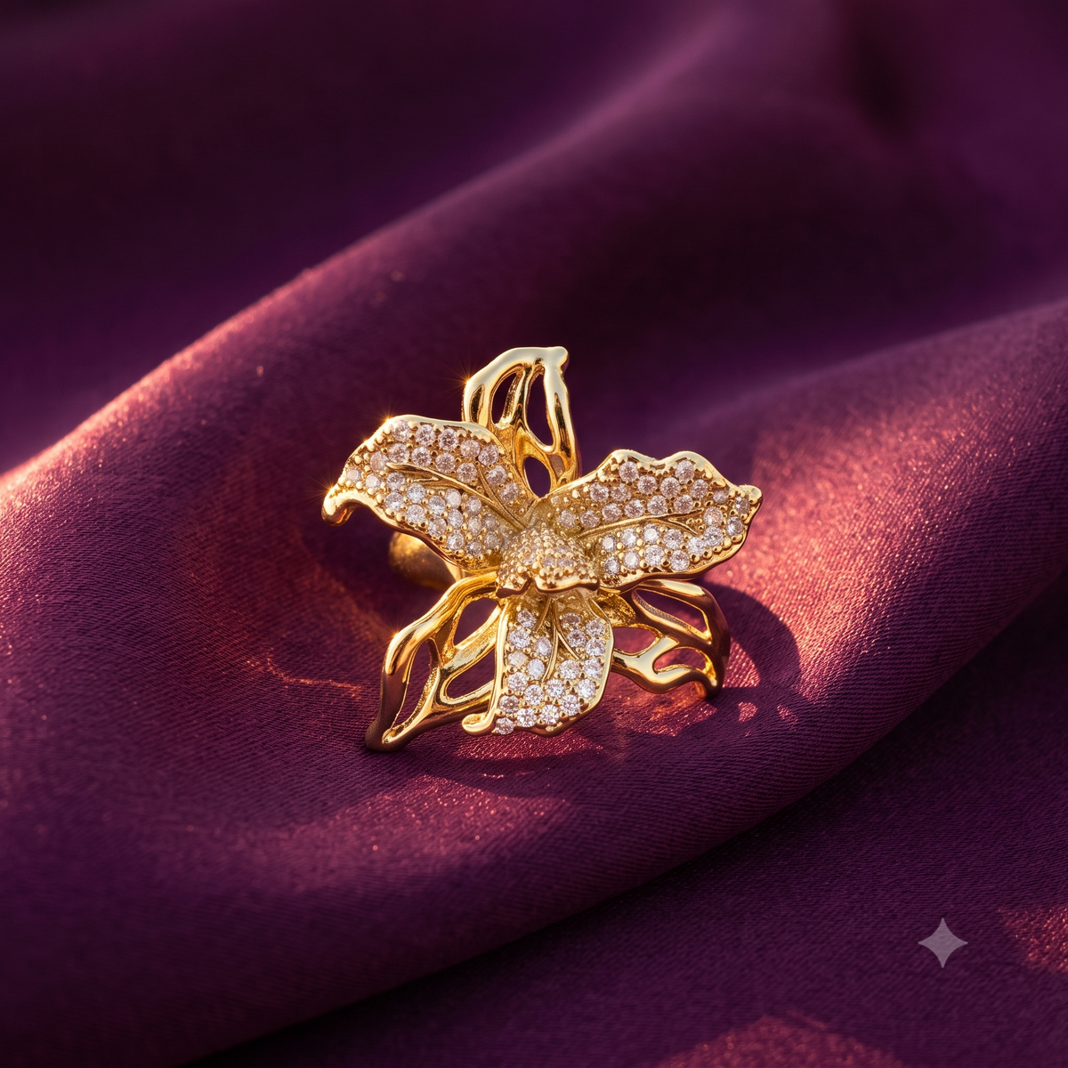 Gold Crystal Flower Cocktail Ring | S.W.ANJ
