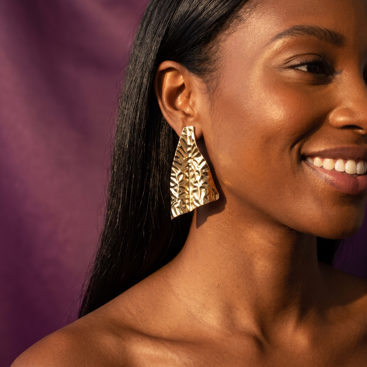 Gold / Silver Crinkled Leaf Sheet Statement Earrings | S.W.ANJ