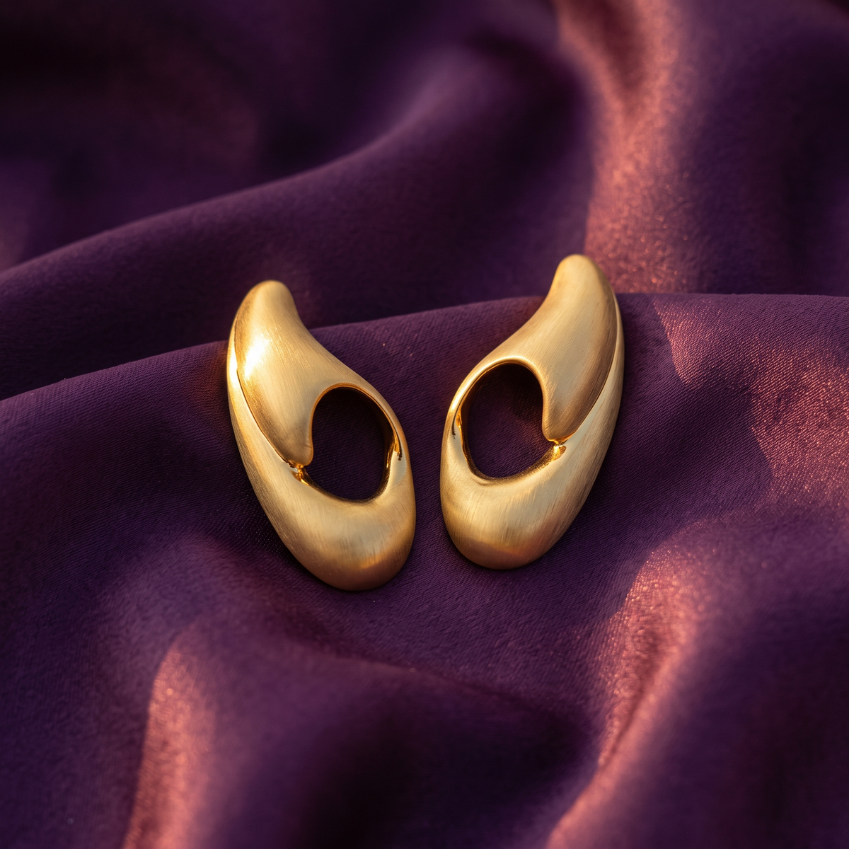 Gold Folded Ribbon Statement Stud Earrings | S.W.ANJ