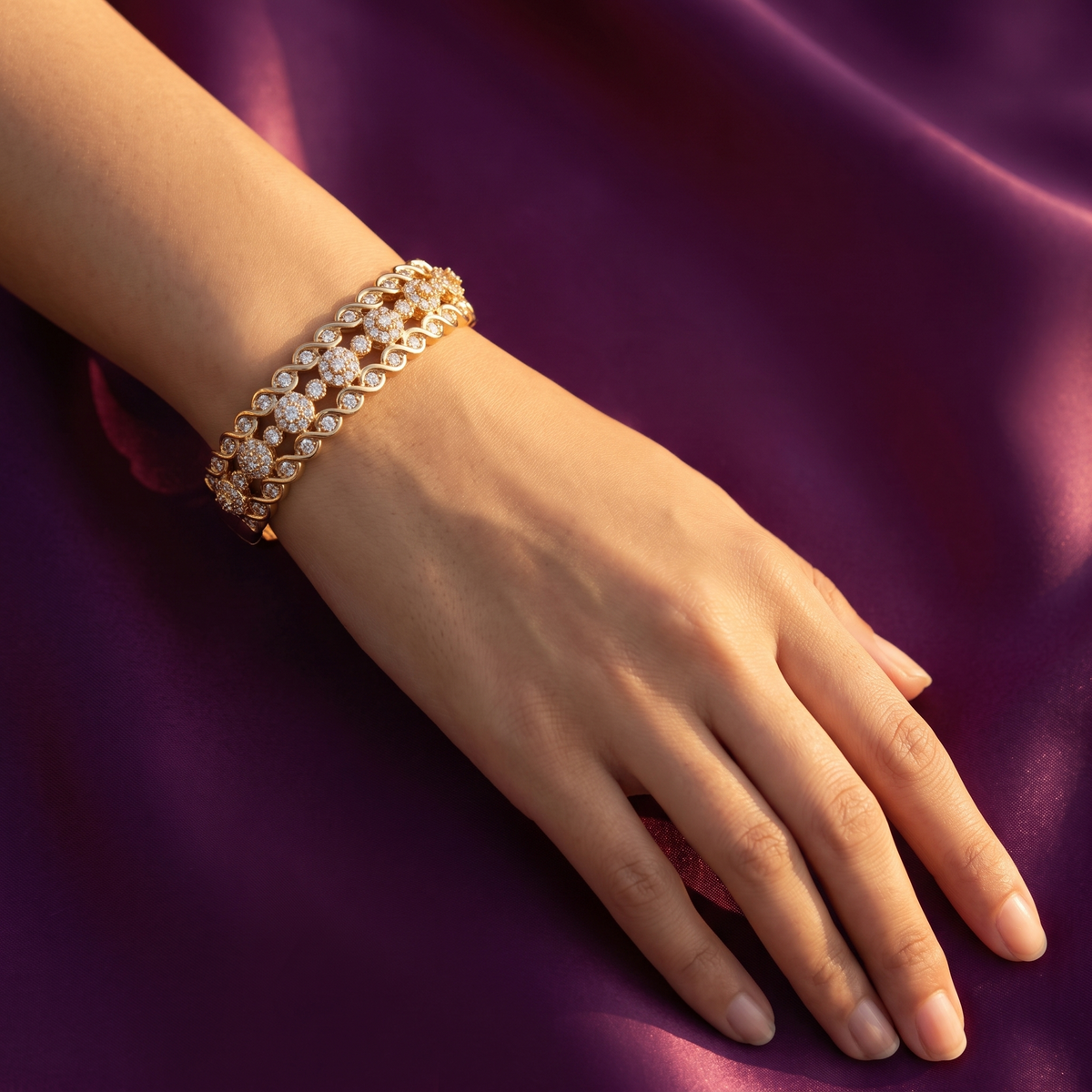 Gold Three-Row Crystal Bangle Bracelet | S.W.ANJ