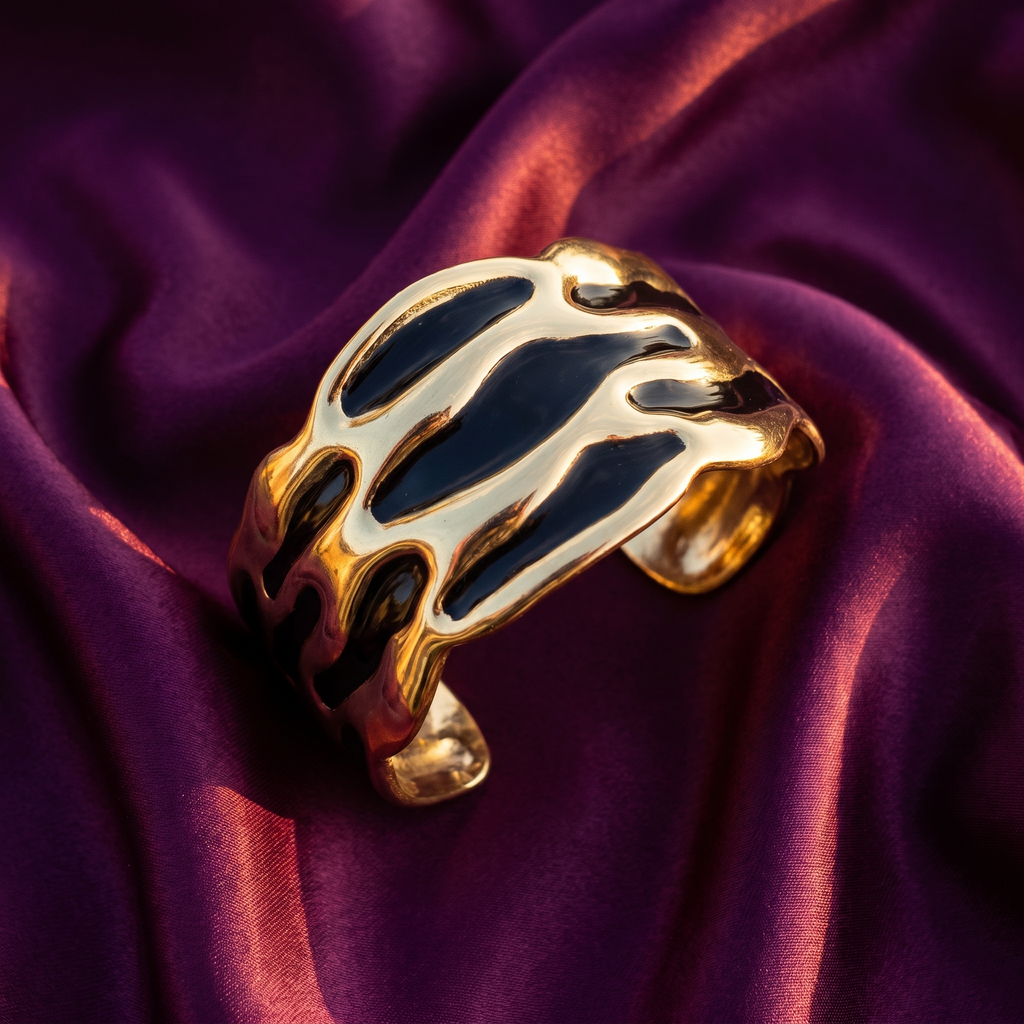 Wide Gold & Black Enamel Cuff Bracelet | S.W.ANJ
