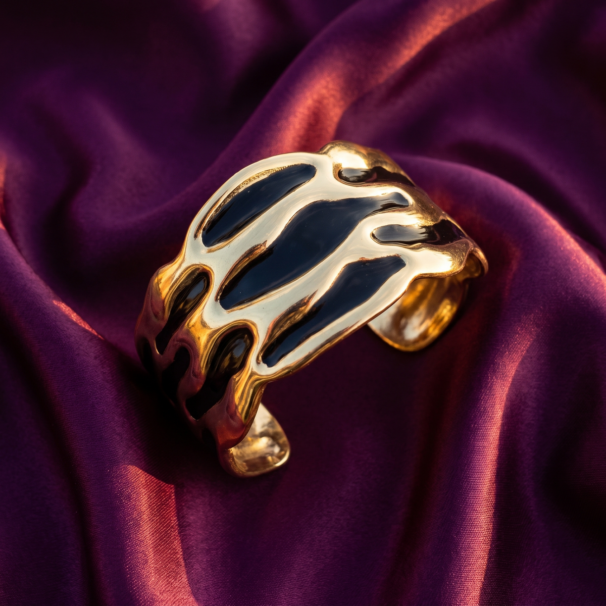 Wide Gold & Black Enamel Cuff Bracelet | S.W.ANJ