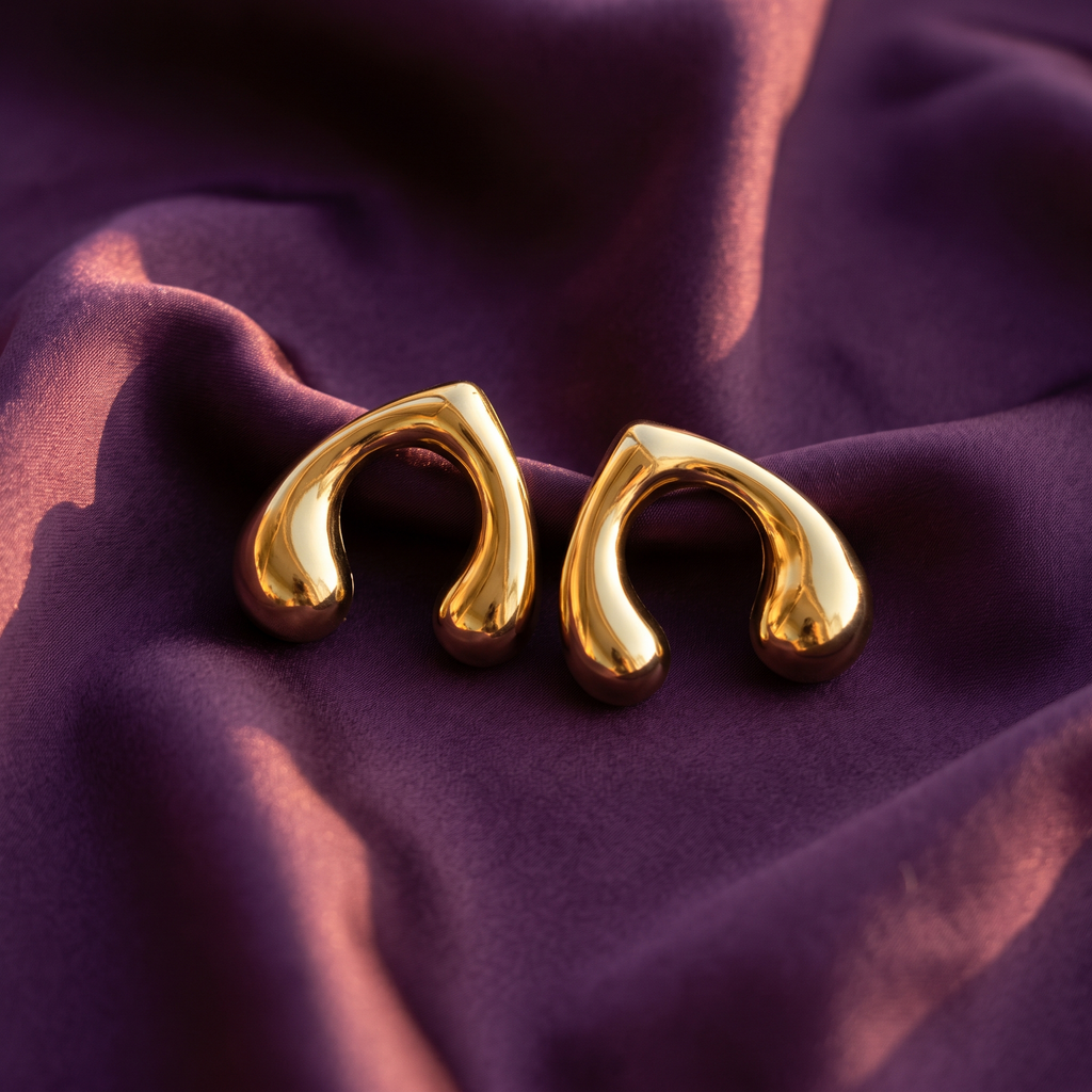Gold Horseshoe Stud Earrings | S.W.ANJ