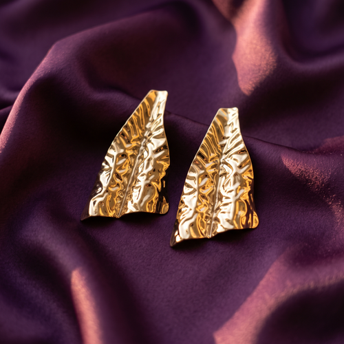 Gold / Silver Crinkled Leaf Sheet Statement Earrings | S.W.ANJ