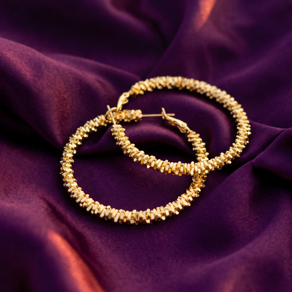 Gold Textured Grain Large Hoop Earrings | S.W.ANJ