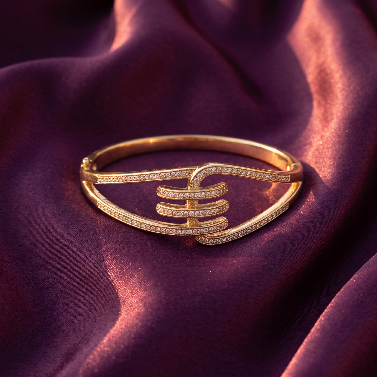 Slim Gold Interlocking Crystal Bangle Bracelet | S.W.ANJ