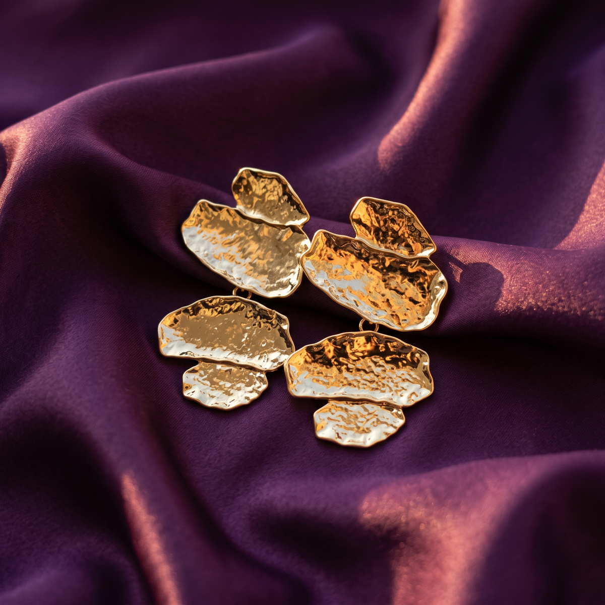Gold Hammered Pebble Cascade Drop Earrings | S.W.ANJ