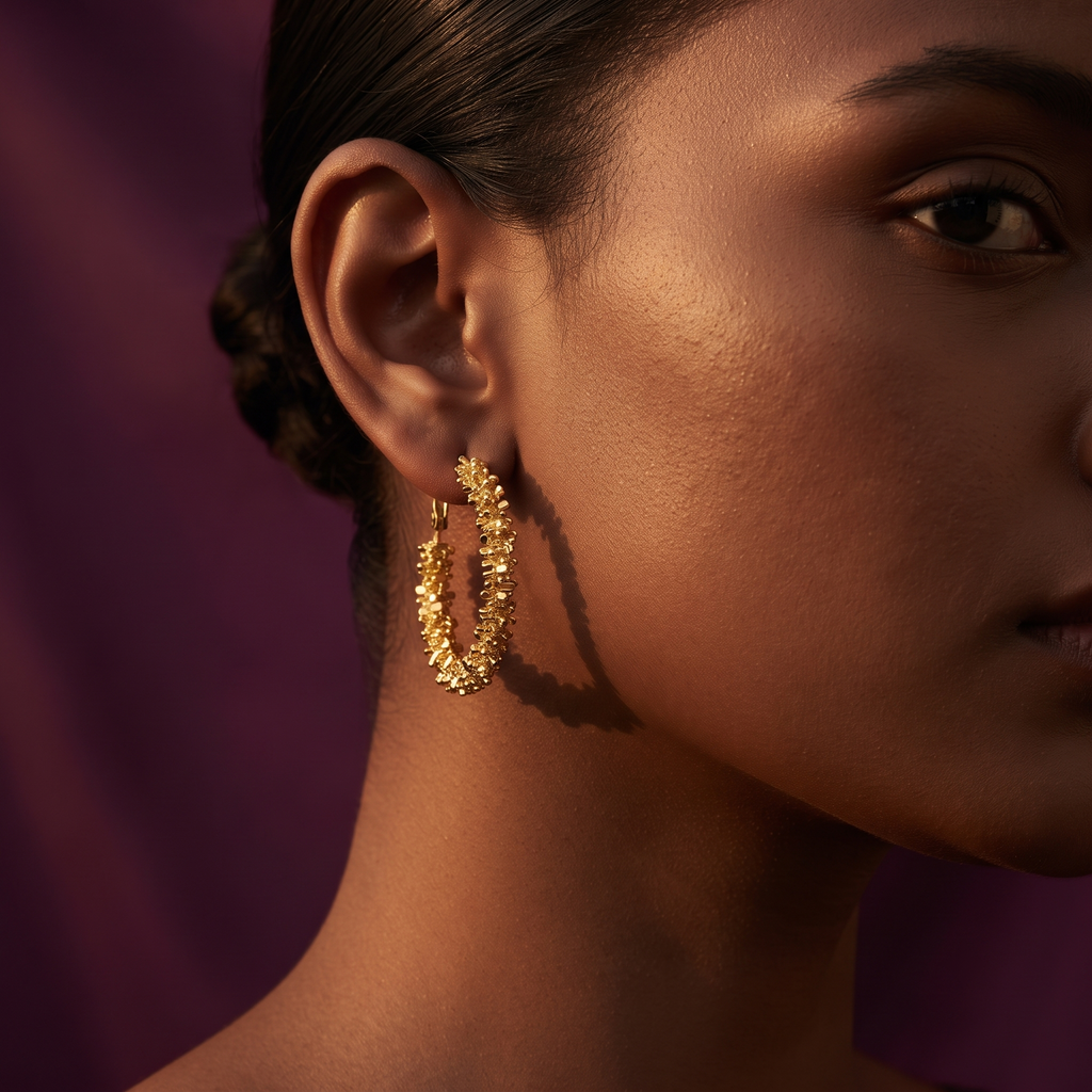 Gold Textured Grain Hoop Earrings | S.W.ANJ
