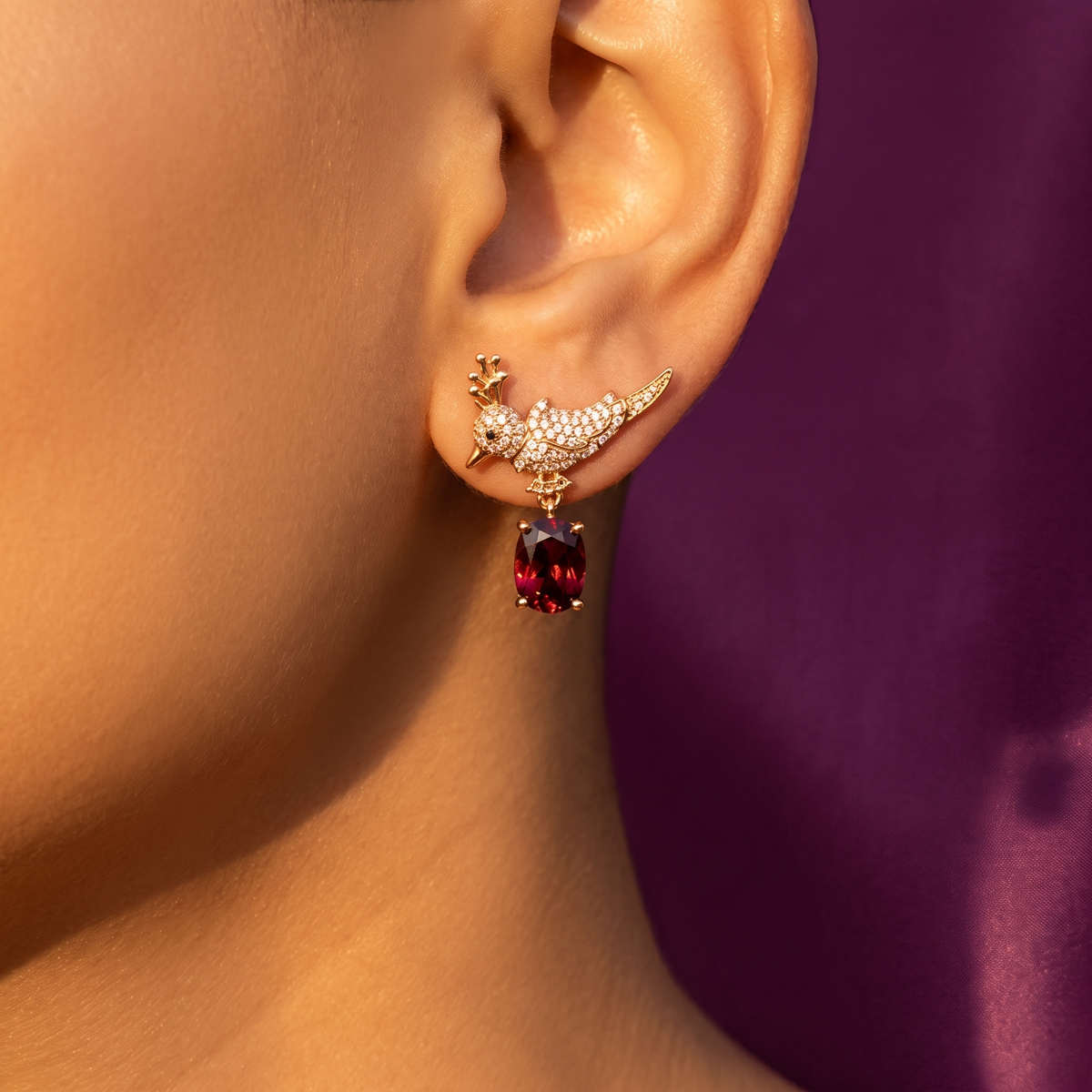 Gold Bird Earrings, Black or Red, Anti-Tarnish | S.W.ANJ
