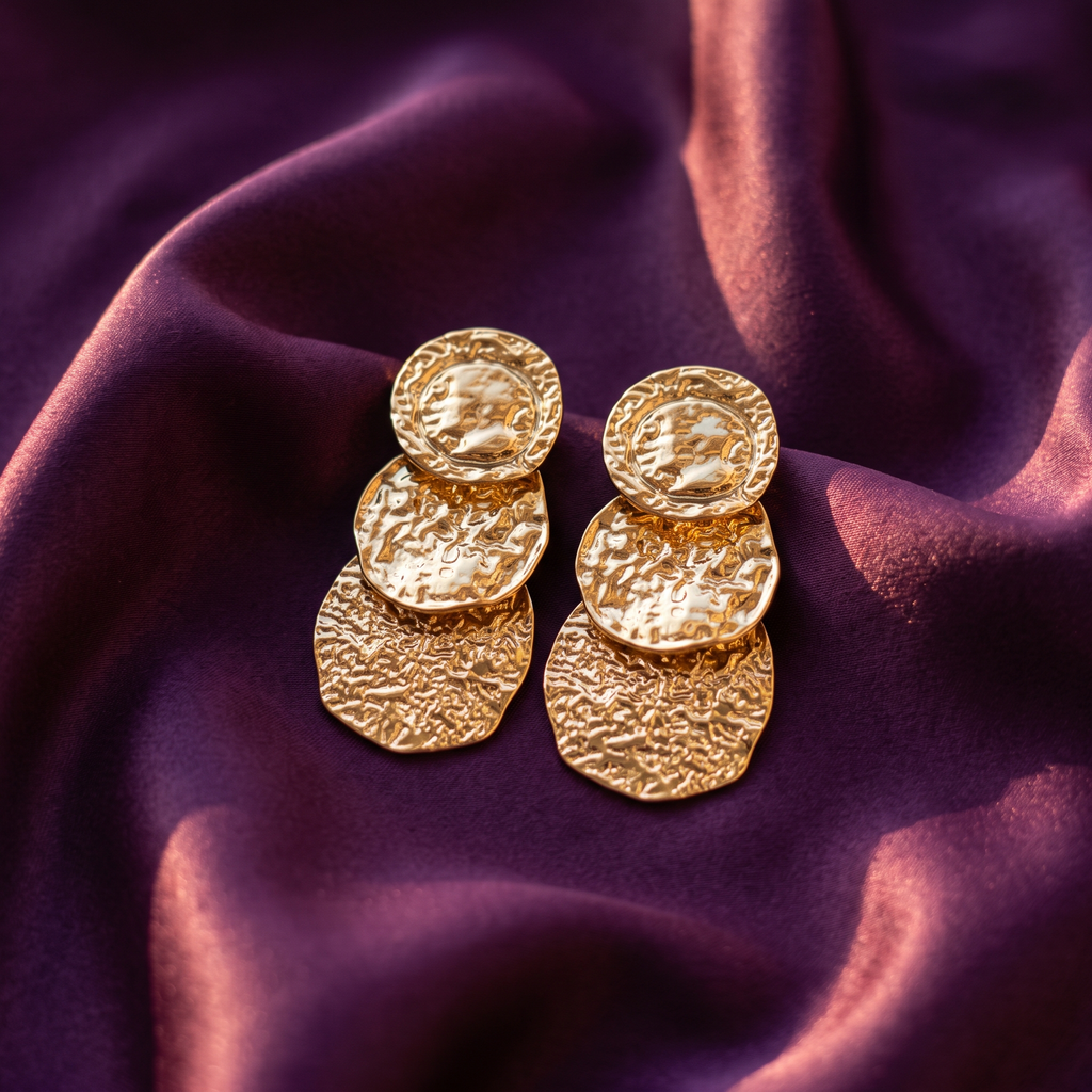 Gold Triple Coin Drop Earrings | S.W.ANJ