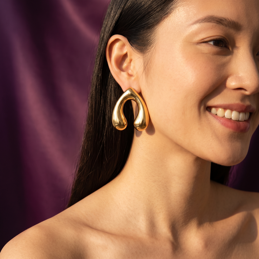 Gold Horseshoe Stud Earrings | S.W.ANJ