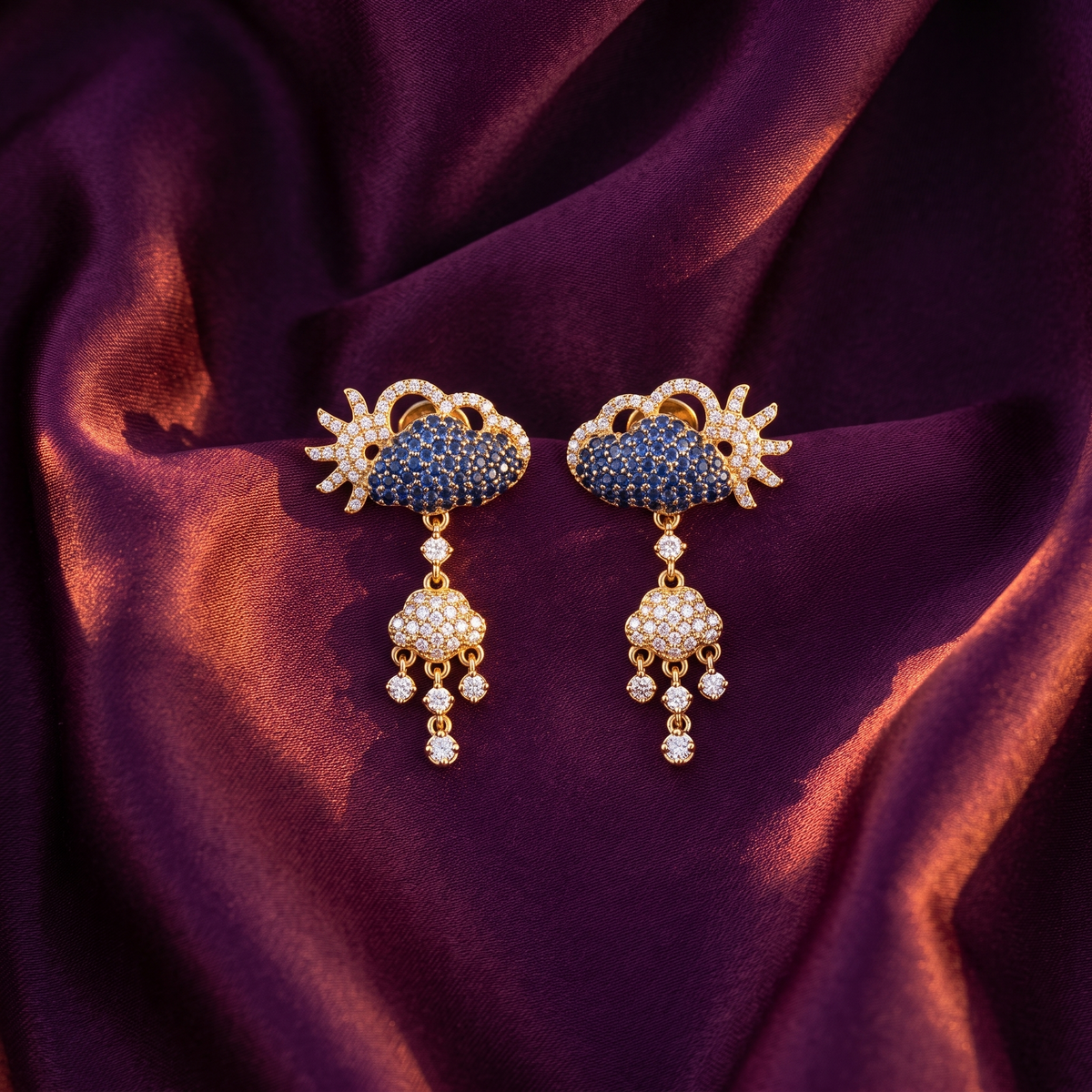 Sun and Cloud Drop Earrings with Blue Crystals | S.W.ANJ