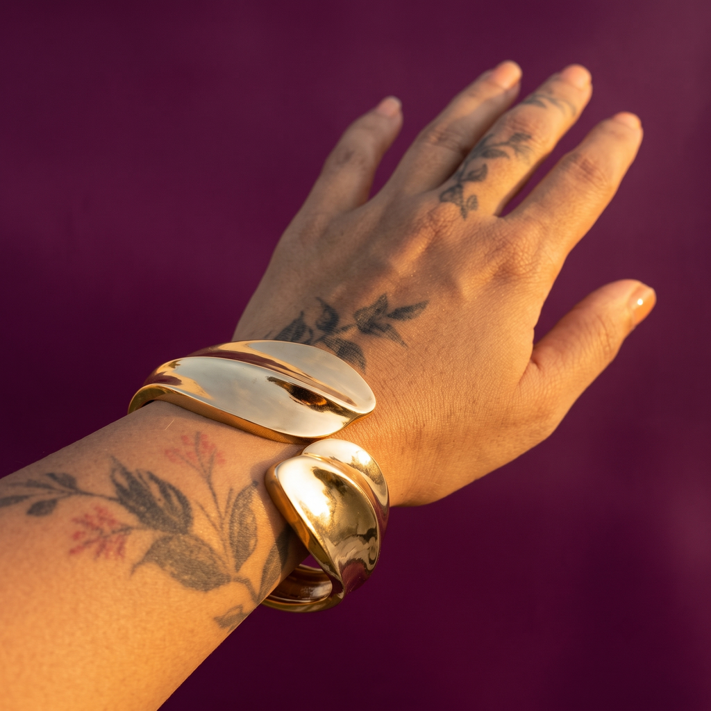 Sculptural Gold Leaf Cuff Bracelet, Anti-Tarnish | S.W.ANJ