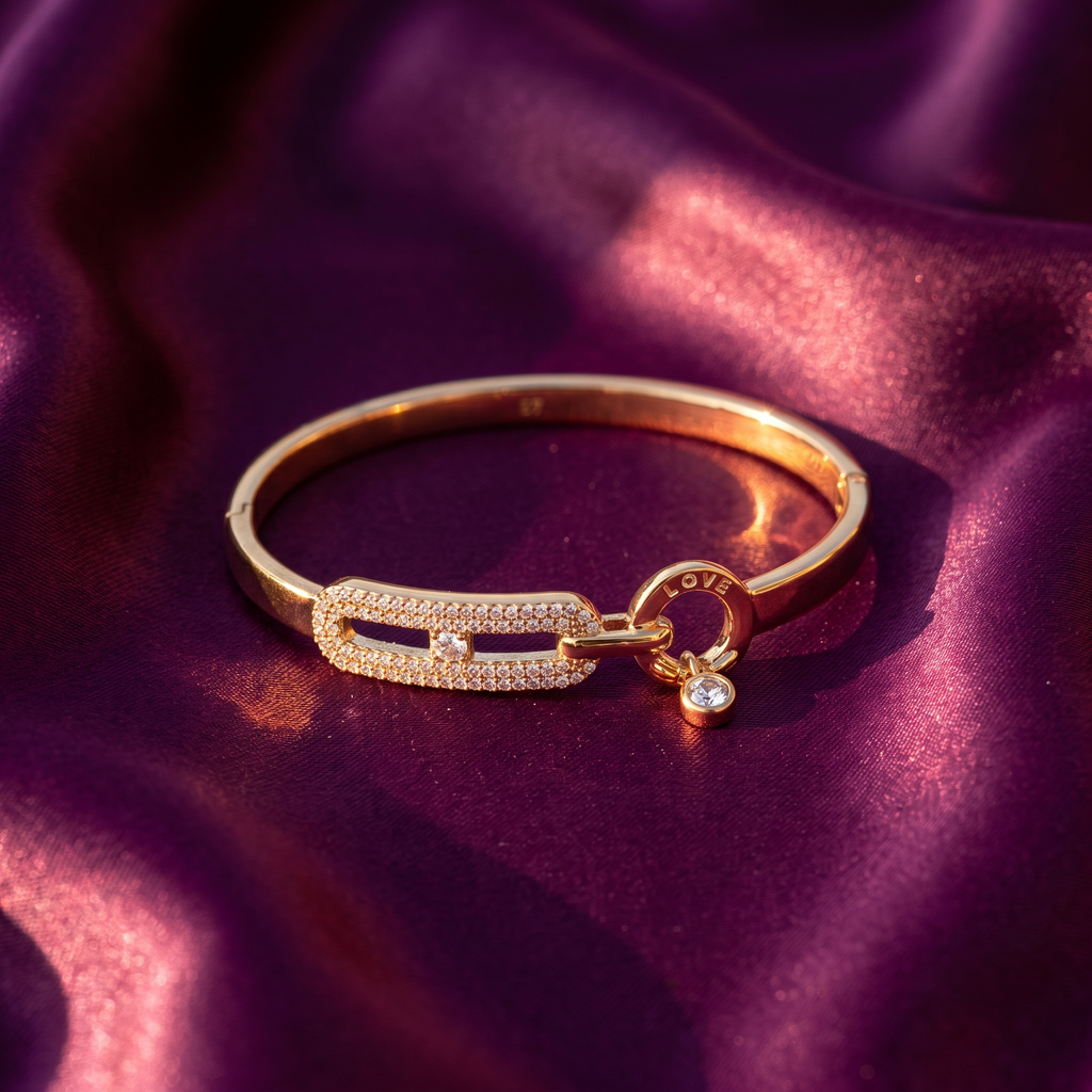 Gold Love Bangle with Crystal Charm, Anti-Tarnish | S.W.ANJ