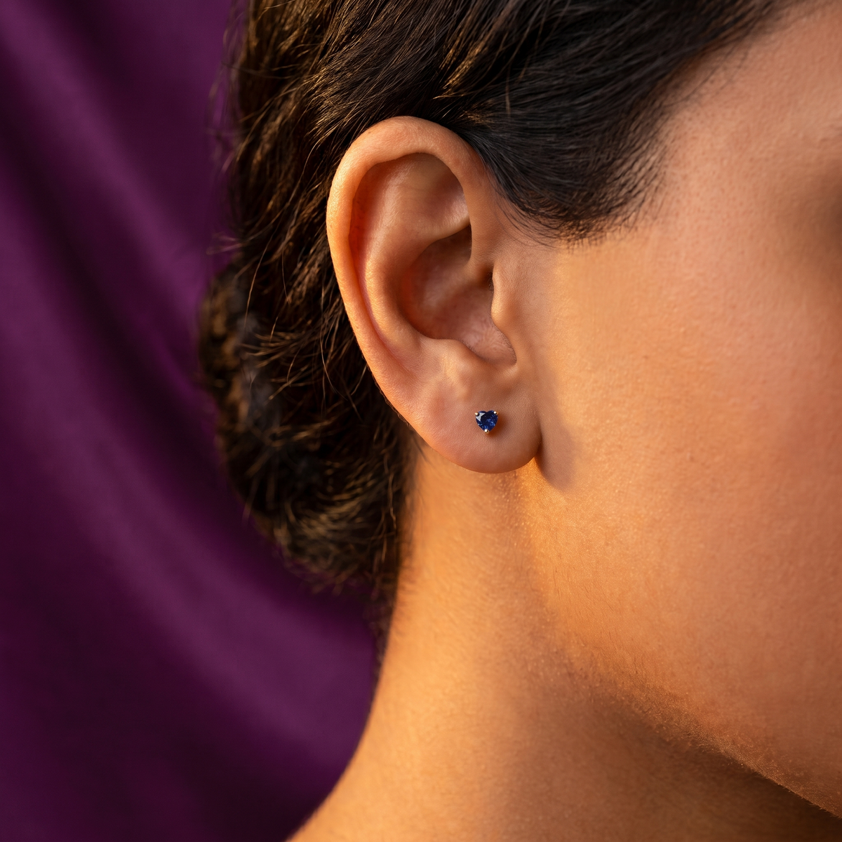Dainty Blue Heart Stud Earrings, Anti-Tarnish | S.W.ANJ