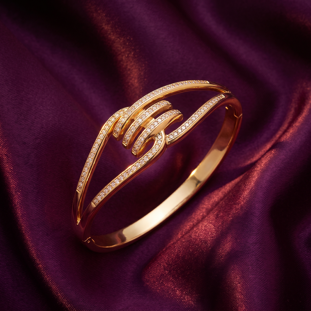 Slim Gold Interlocking Crystal Bangle Bracelet | S.W.ANJ