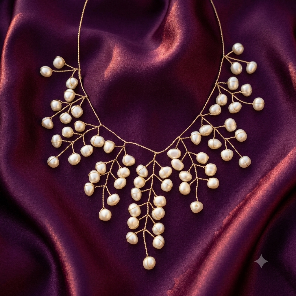 Gold Wire Pearl Branch Necklace with Round Pearls | S.W.ANJ