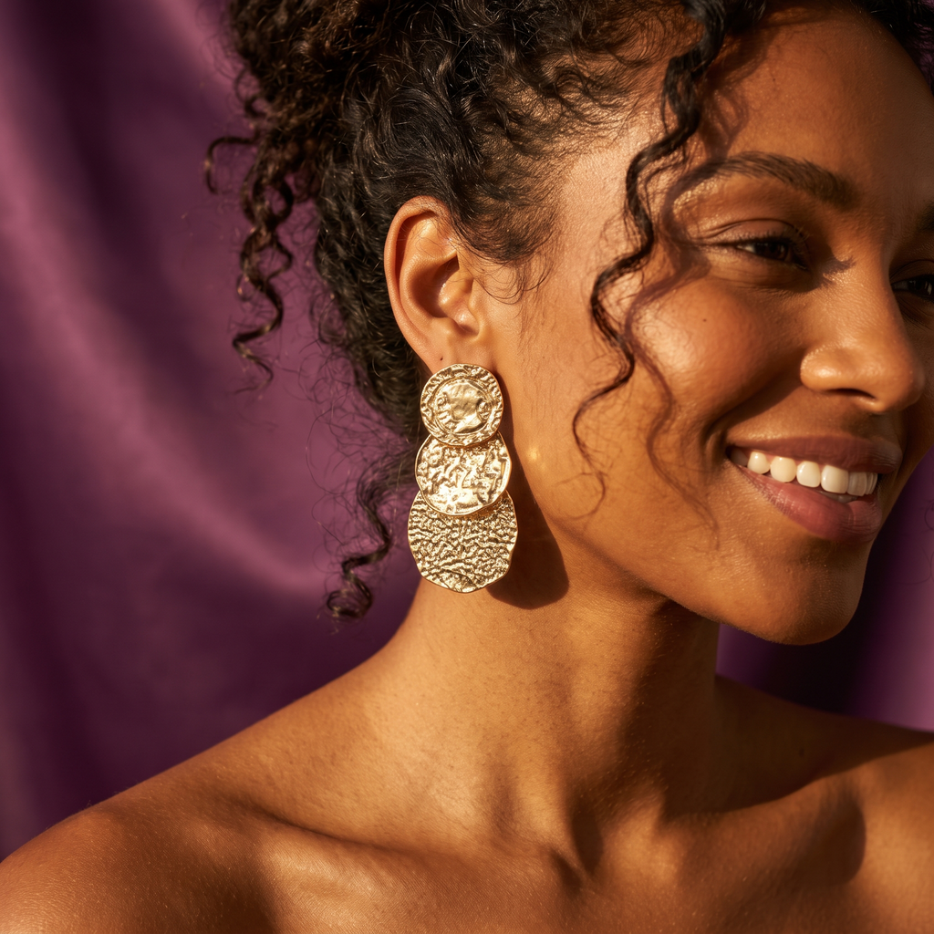 Gold Triple Coin Drop Earrings | S.W.ANJ
