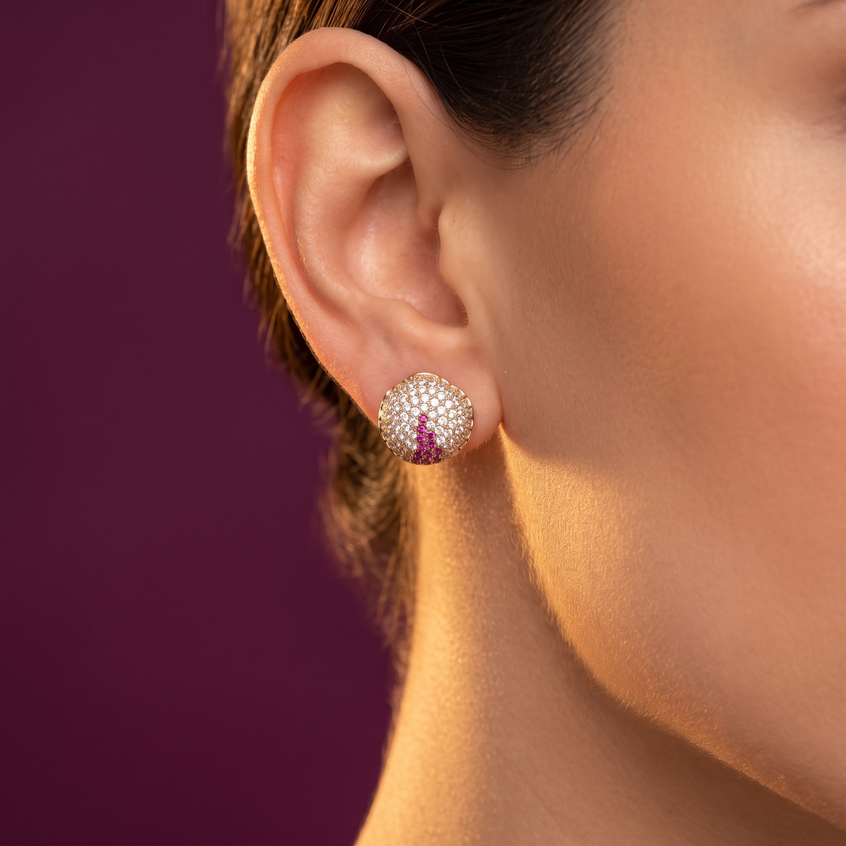 Pavé Dome Stud Earrings, Pink Accent, Anti-Tarnish | S.W.ANJ