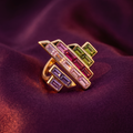 Gold Art Deco Baguette Statement Ring – Multicolour Crystal, Anti-Tarnish