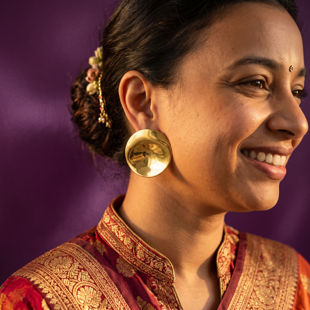 Gold Oversized Wavy Disc Stud Earrings | S.W.ANJ