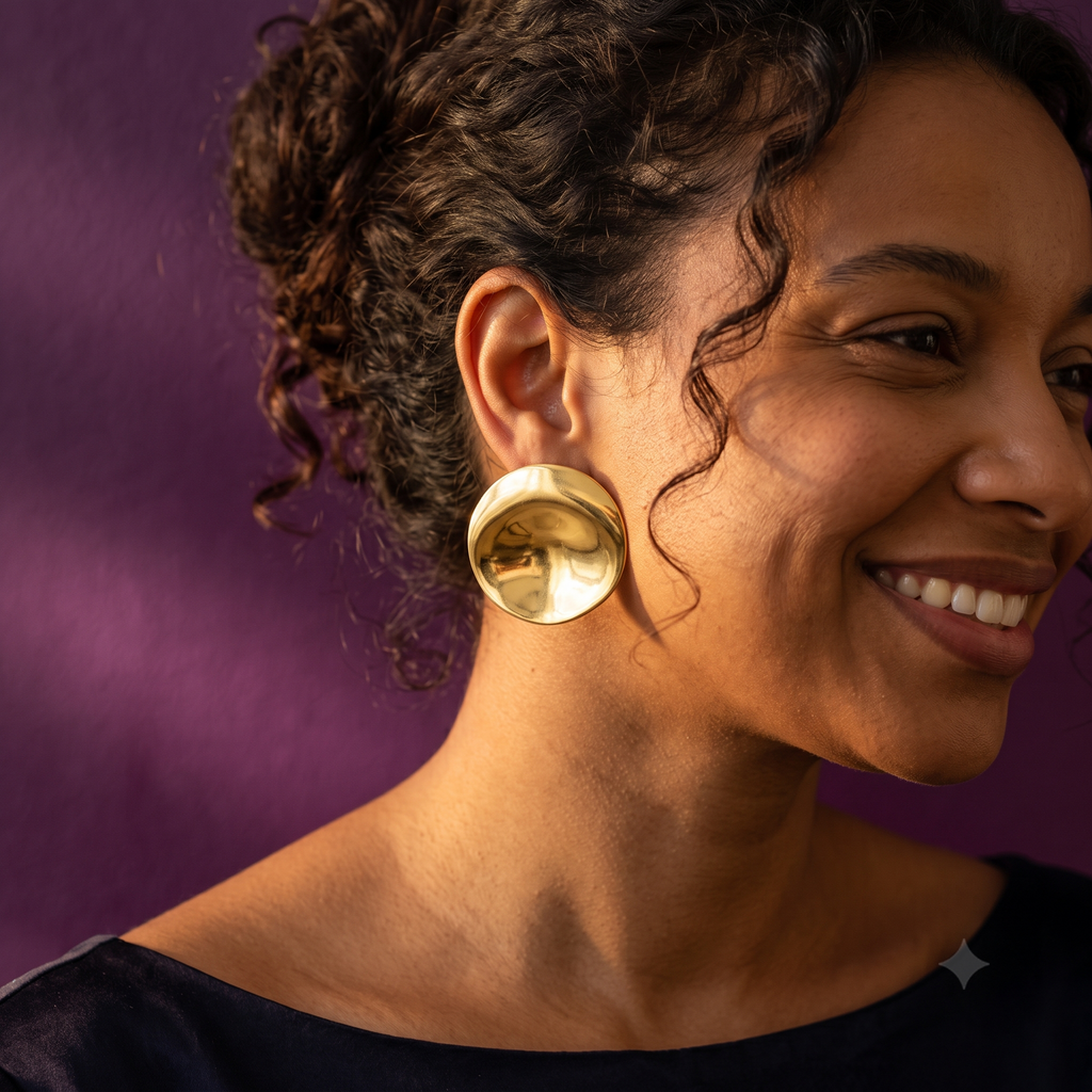 Gold Oversized Wavy Disc Stud Earrings | S.W.ANJ