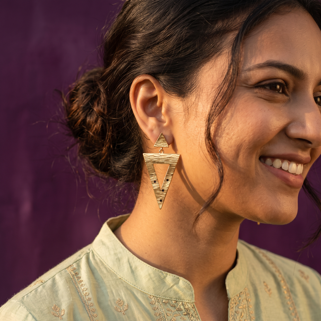 Gold Brushed Open Triangle Drop Earrings | S.W.ANJ
