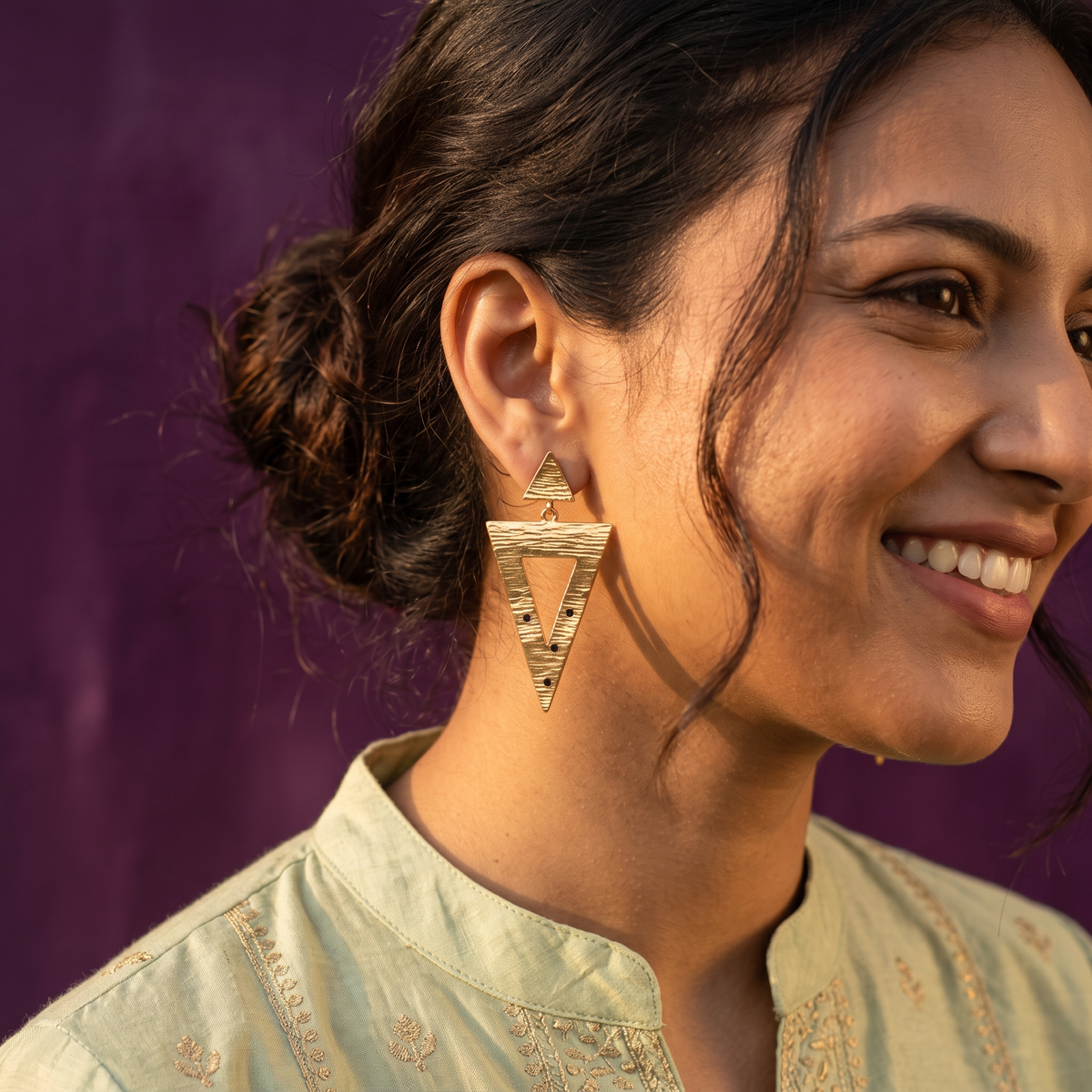 Gold Brushed Open Triangle Drop Earrings | S.W.ANJ