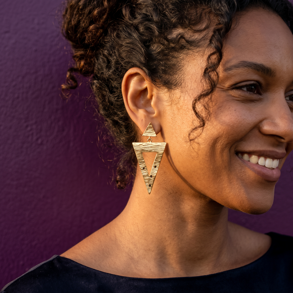 Gold Brushed Open Triangle Drop Earrings | S.W.ANJ