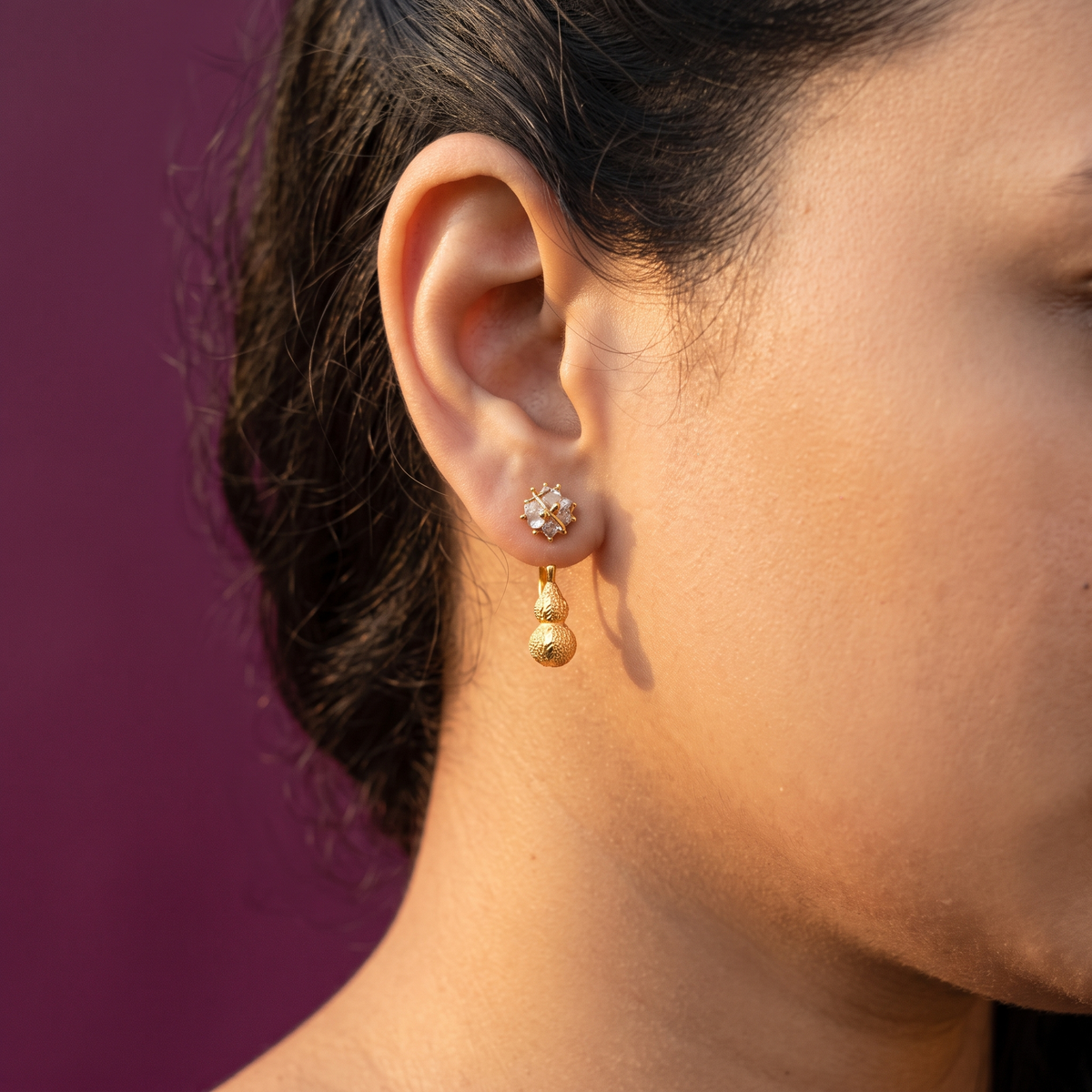 2 in 1 -Gold Crystal Stud Jacket Earrings with Bead Drop | S.W.ANJ