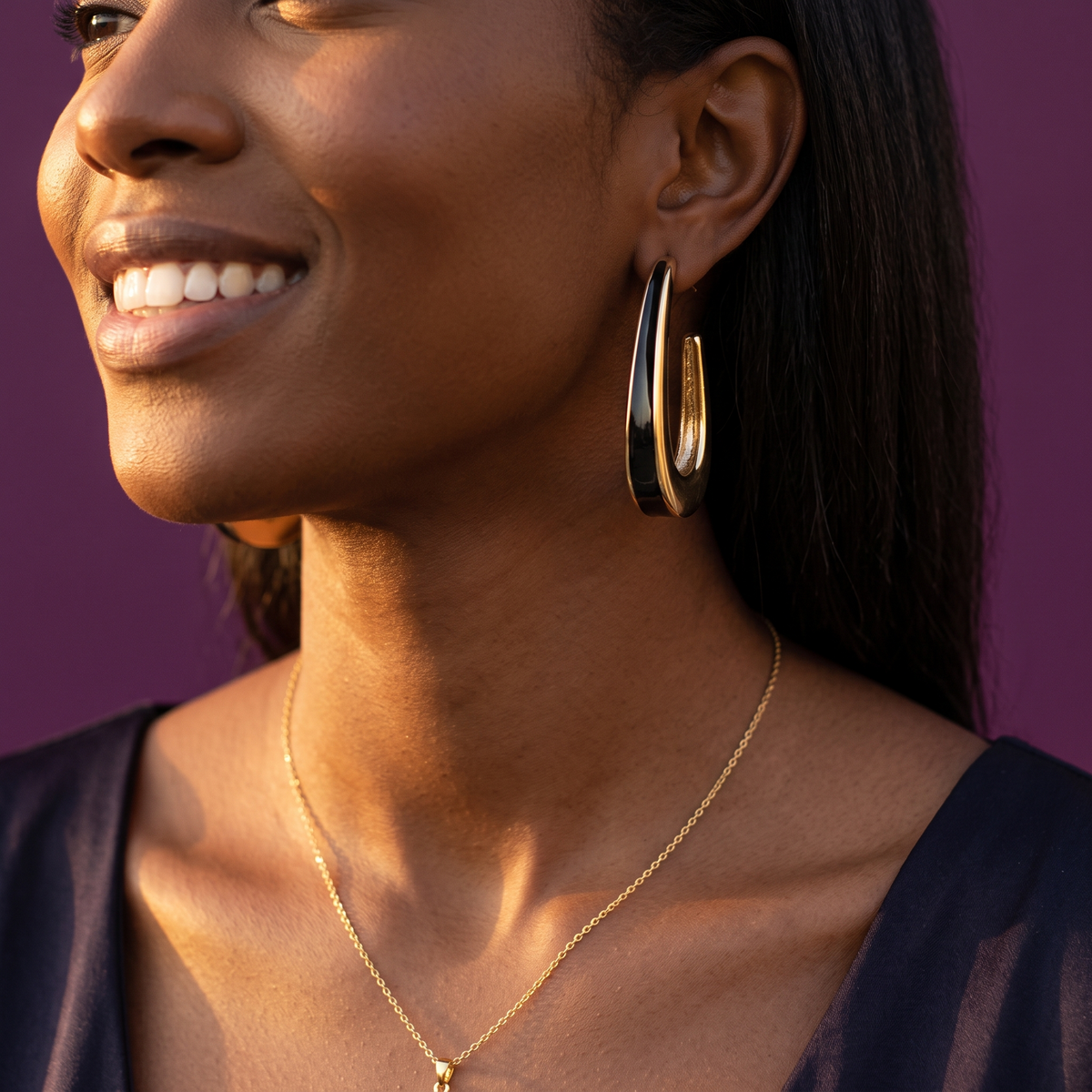 Gold & Black Open Loop Hoop Earrings | S.W.ANJ