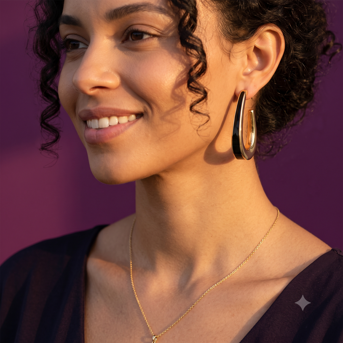 Gold & Black Open Loop Hoop Earrings | S.W.ANJ