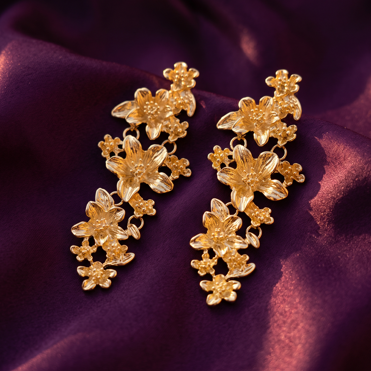 Gold Floral Cascade Long Earrings | S.W.ANJ