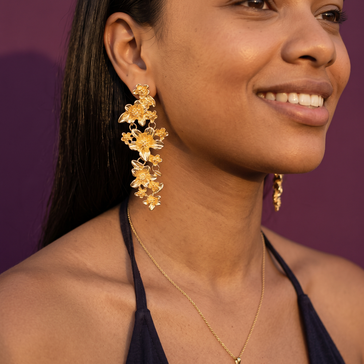 Gold Floral Cascade Long Earrings | S.W.ANJ