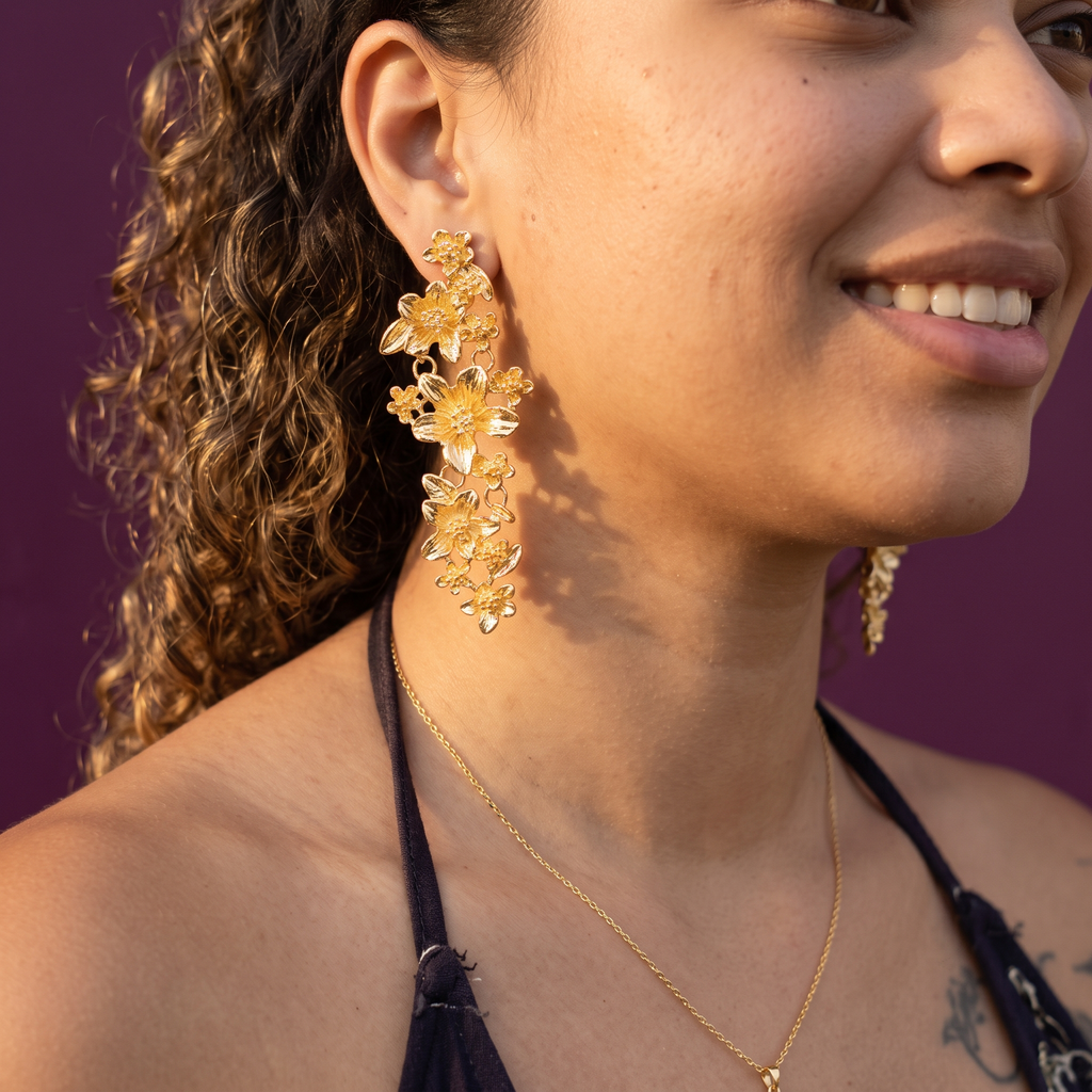 Gold Floral Cascade Long Earrings | S.W.ANJ