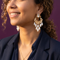 Gold Pearl Fringe Chandelier Earrings with Crystal Top | S.W.ANJ
