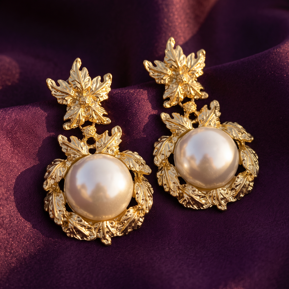 Gold Baroque Style Large Pearl Drop Earrings | S.W.ANJ