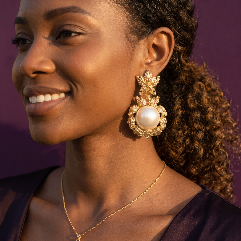 Gold Baroque Style Large Pearl Drop Earrings | S.W.ANJ
