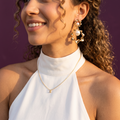 Gold Flower Drop Earrings with Pearls | S.W.ANJ
