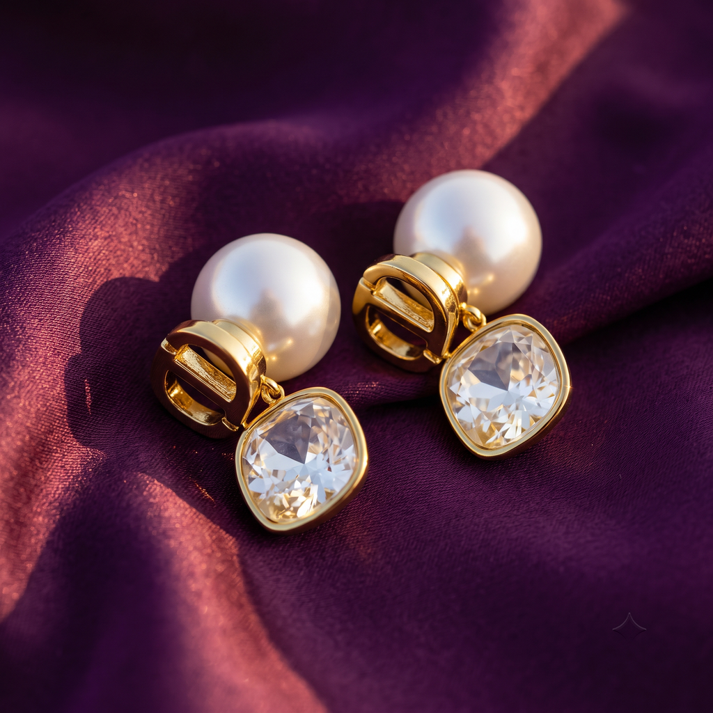 Pearl Stud Earrings with Crystal Drop Jacket | S.W.ANJ