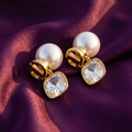 Pearl Stud Earrings with Crystal Drop Jacket | S.W.ANJ