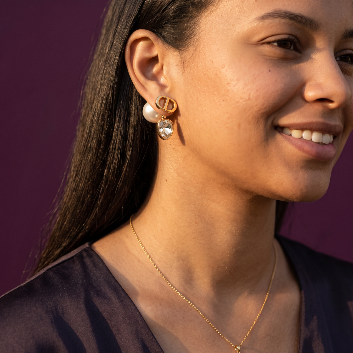 Pearl Stud Earrings with Crystal Drop Jacket | S.W.ANJ
