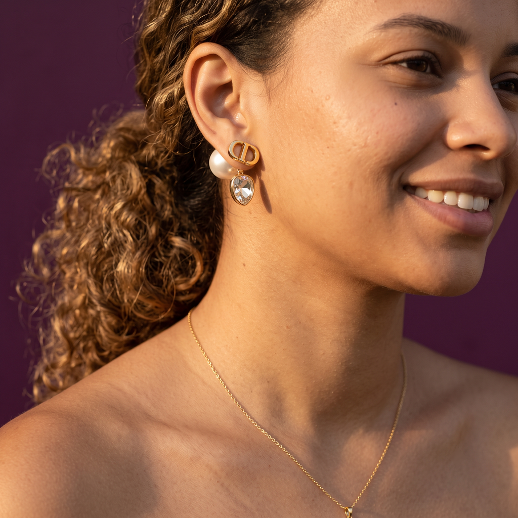 Pearl Stud Earrings with Crystal Drop Jacket | S.W.ANJ