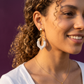 White Ceramic Open Drop Earrings with Gold Teardrop Top | S.W.ANJ