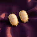 Peach Marble Ceramic Oval Stud Earrings | S.W.ANJ