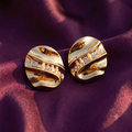 Gold Wavy Oval Stud Earrings with Crystal Line | S.W.ANJ
