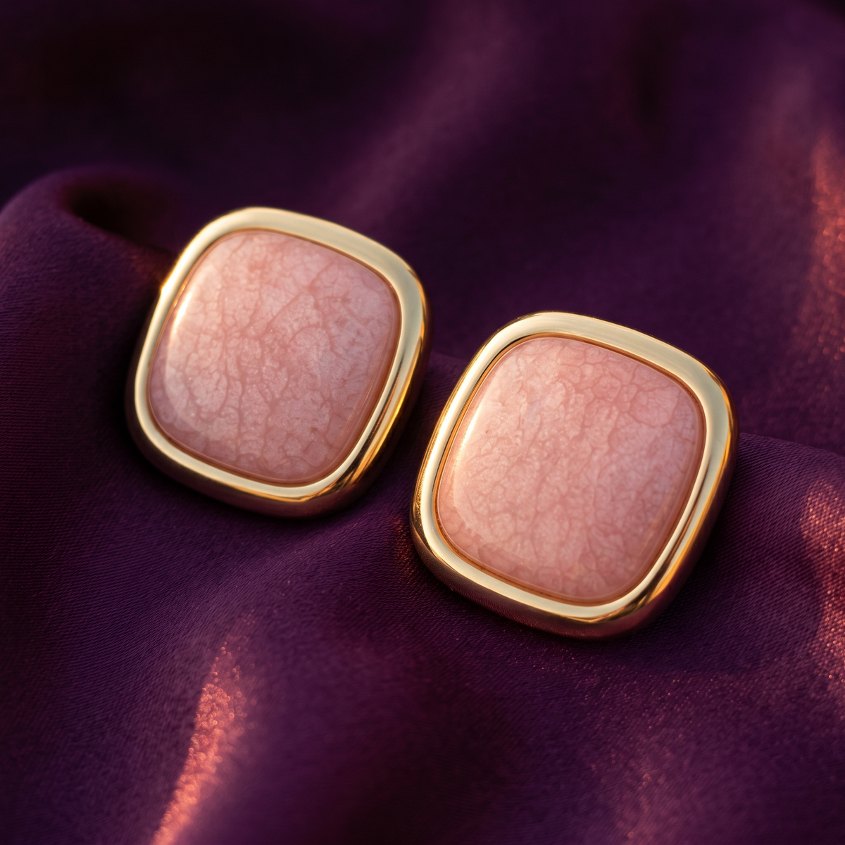 Rose Pink Marble Square Stud Earrings | S.W.ANJ